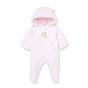 LITTLE ME Pink Bear Quilted Velour Pram Footie Size 6-9 months